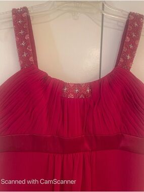 David's Bridal Hot Pink Beaded Strap Pleated Maxi Dress